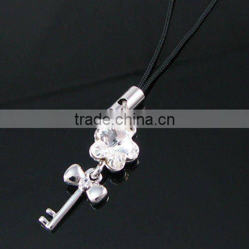 fashion key mobile charm, high quality crystal mobile accessories