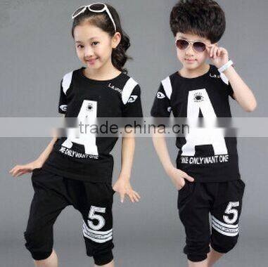 boys and girls letters printed two-piece sports suits for summer