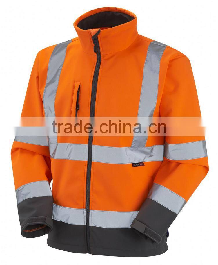 professional zipper 3m orange softshell safety reflective jacket with micro-fleece inner