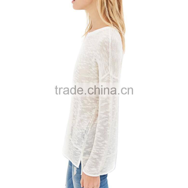 cheap drop shoulder sleeve crew neck slub stylish long sleeve sweaters with hem split
