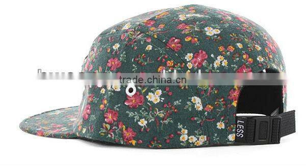 Rose floral fabric blank 5 panel caps custom your own logo