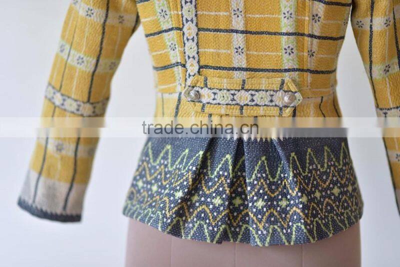 handmade Vintage Kantha Boho Jacket in One of a Kind Yellowish Print ~ Small