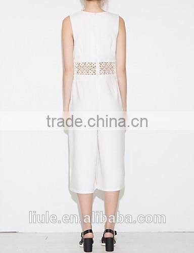 New design Sleeveless Lace Hollow Romper white Sexy Jumpsuit For Ladies