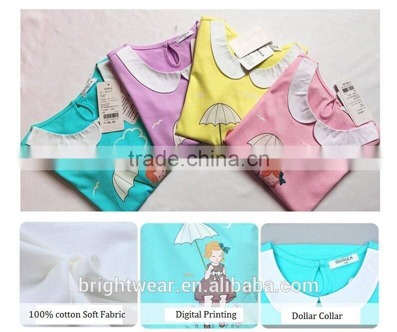 Printed cotton doll collar children cute t-shirt for girls