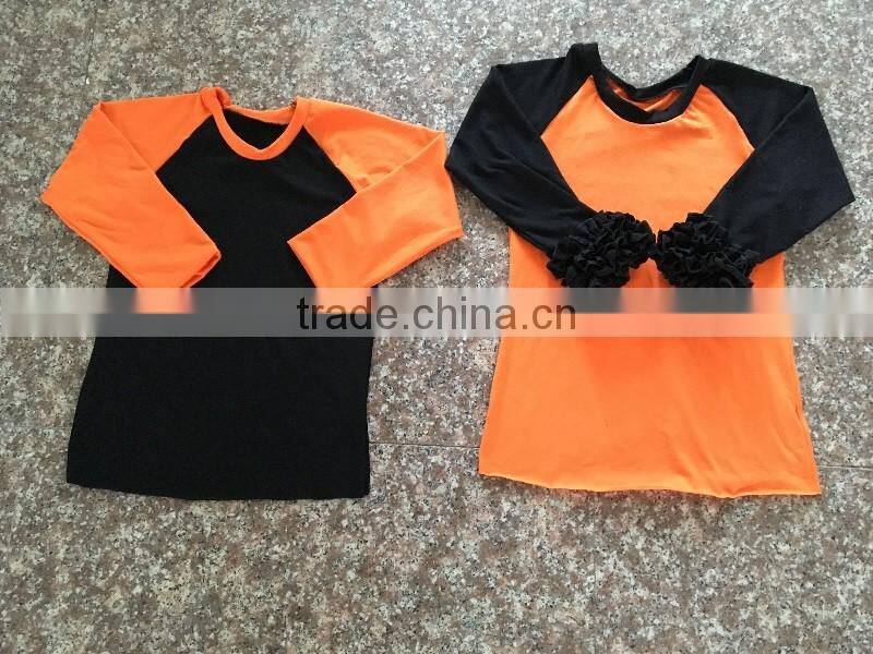 Plain reglan baby girl long sleeve t shirt cotton kids clothing ruffle wholesale bulk reglan Halloween shirt