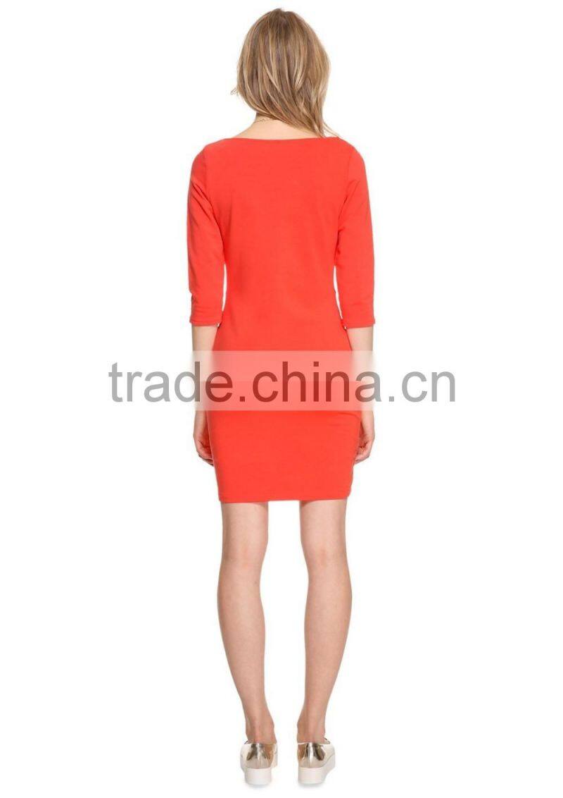 Ladies orange bright color 3/4 sleeve wrap dress