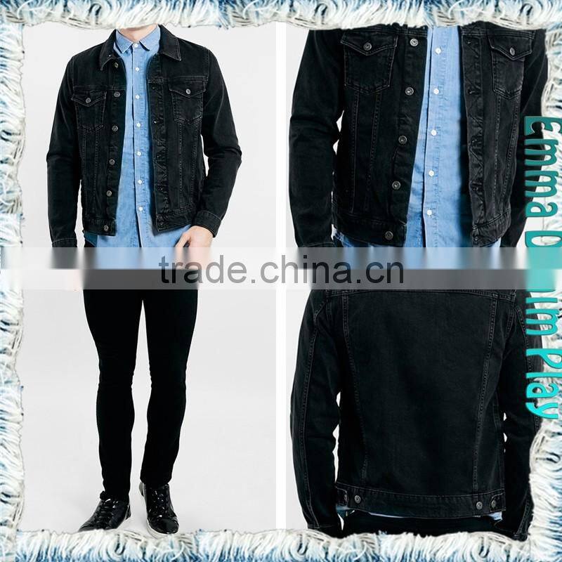 Men's Big-Tall Unlined Black Denim Jackets With Copper Button