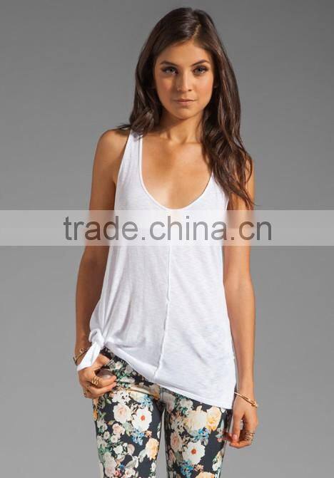 women's slub jersey swing racer back square cut tank tops in white