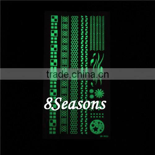 Factory Direct Price Mixed Pattern Metallic Glow In The Dark Waterproof Temporary Tattoo Sticker