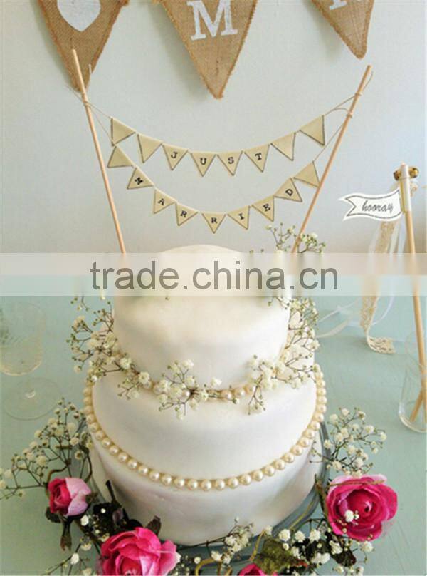 JUST MARRIED CAKE BUNTING TOPPER IVORY VINTAGE LACE SHABBY CHIC RUSTIC WEDDING