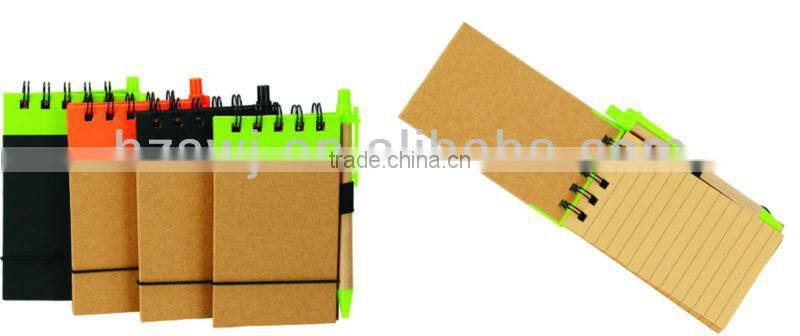 Hard kraft paper cover spiral winding pocket notebook 70grams 60sheets 16.5*8cm with paper pen
