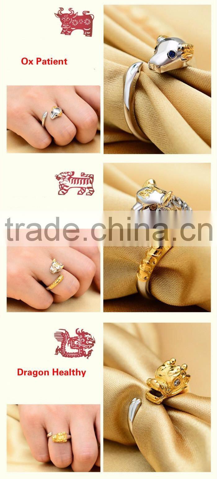 Old Chinese"Chinese Twelve Zodiac" Silver The Twelve Animal of Year Knuckle Open End Ring