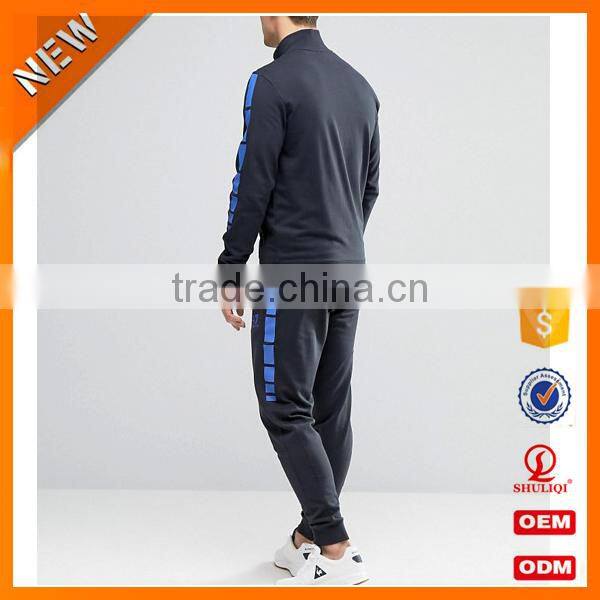 High quality owm design 100% Cotton navy tracksuit / breathable plain men popular tracksuit sportswear H-1903