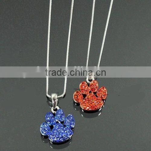 2015 fashion colorful crystal paw print necklace with snake chain
