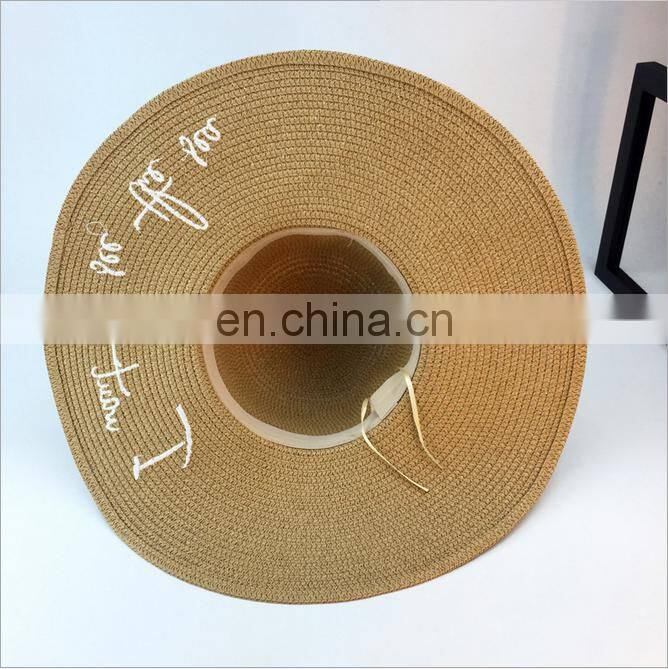 Letters Embroid Frenulum Of Hair Bulb Large Eaves Straw Hat Vogue Sunshade Sandbeach Hat