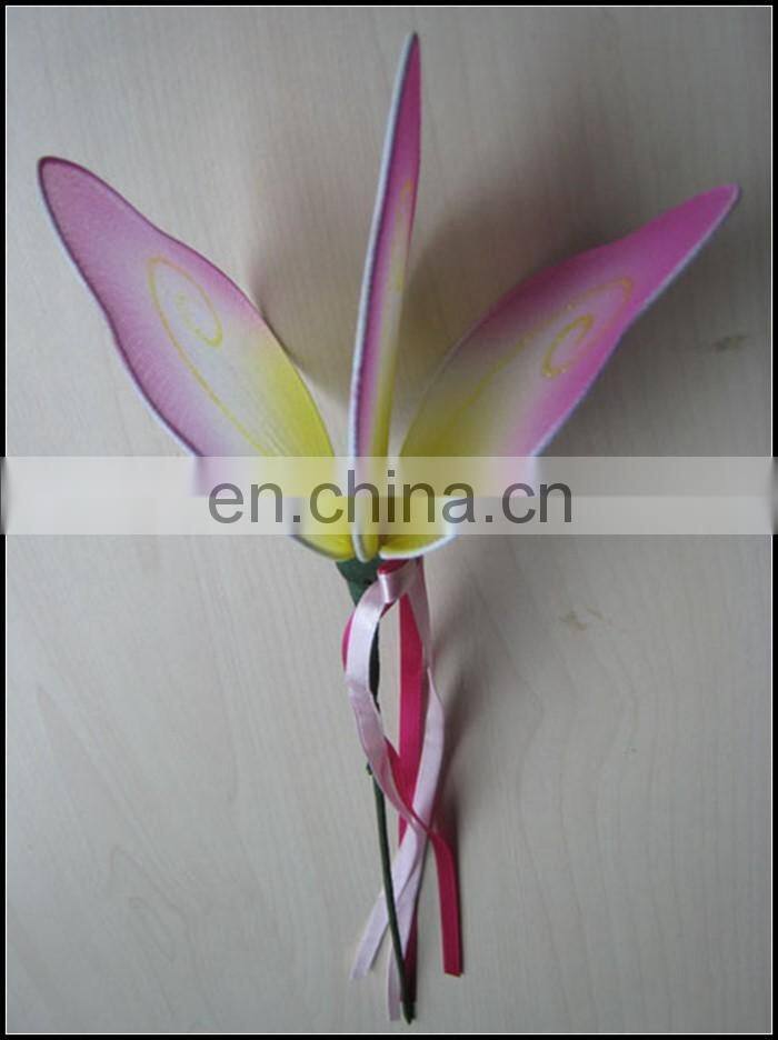 Purple Pink 3 petal flower with ribbon and stick