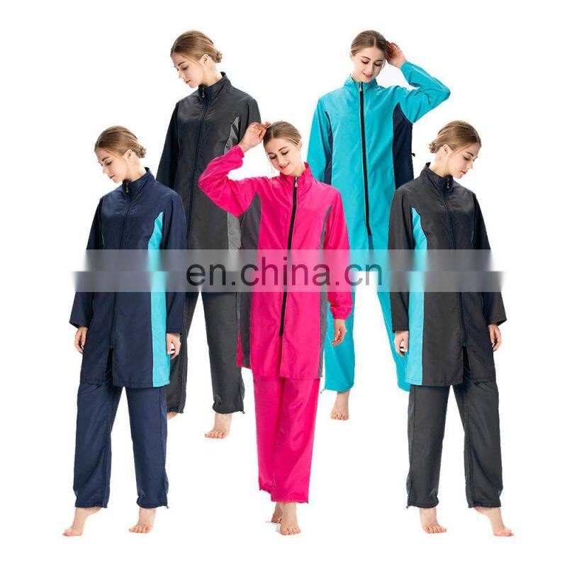 Islamic swimwear Women swim wear Summer Female 3pcs zipper Clothing Sets with hoodie Islamic Clothing bathsuit 5Colors & 5Size