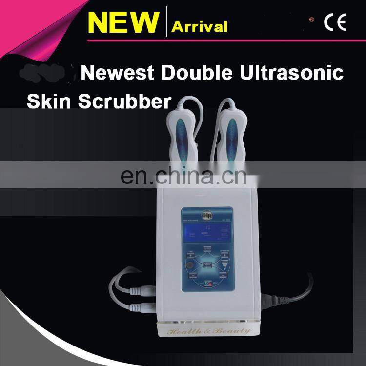 Newest portable face double ultrasonic skin scrubber unit / utensils scrubber for beauty salon and home use