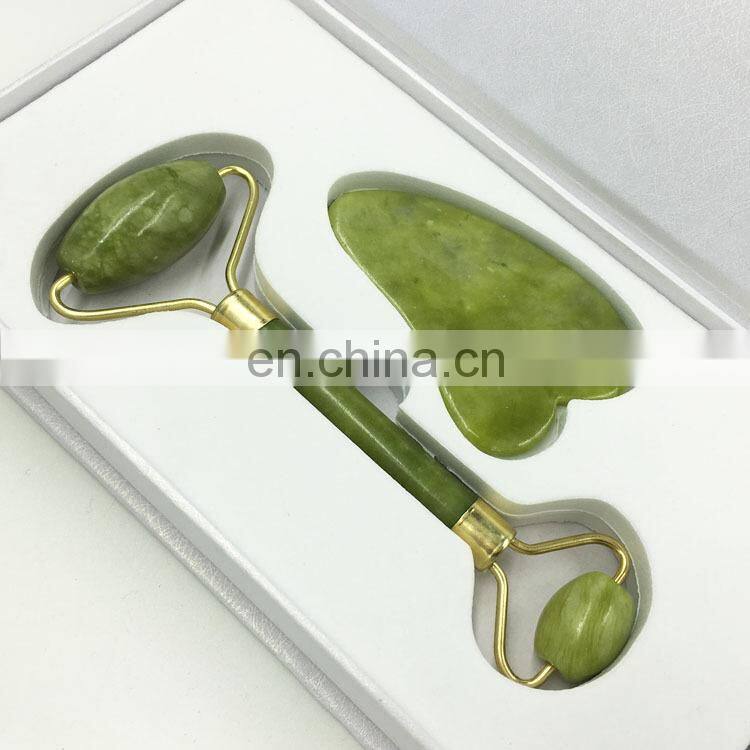 Factory wholesale jade face roller guasha tool massage roller set for face with box