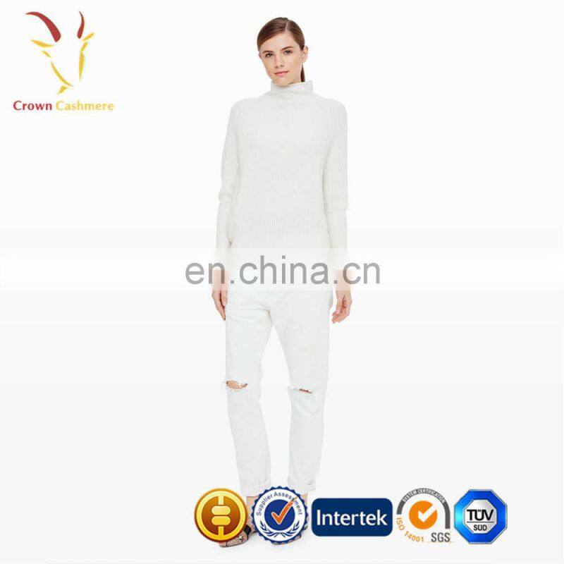 White Women Cashmere Turtleneck Sweater Bright Color Sweater