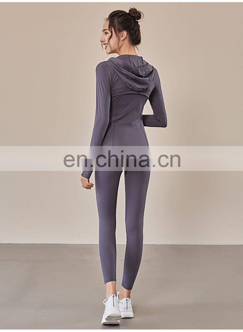 European and American fall/winter hooded sportswear women women's long-sleeved zipper tight-fitting yoga wear