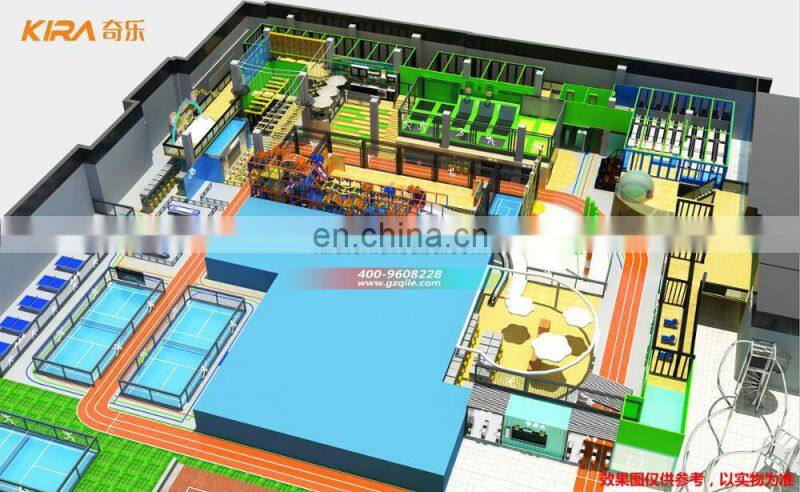 Complex Sports Park with trampoline, rope course and climbing net commercial outdoor playground equipment