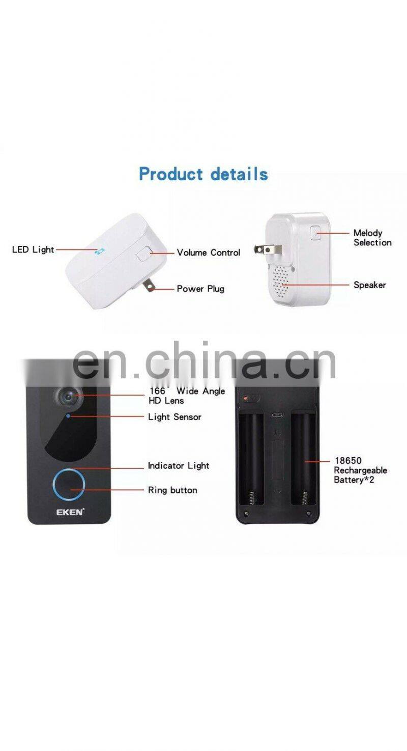 2020 Trending Wholesale Phone Intercom Remote Monitoring EKEN V7 1080p WiFi Video Doorbell Camera for House