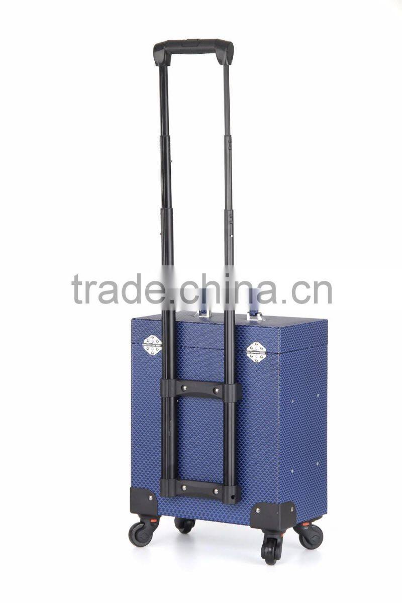 Blue fashion design PVC Trolley makeup case with mirror