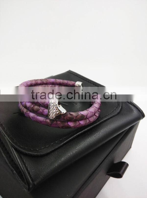 2016 Newest Arrival Hot Selling New Fashion Handmade Bracelet Colorful Python Skin Leather Round