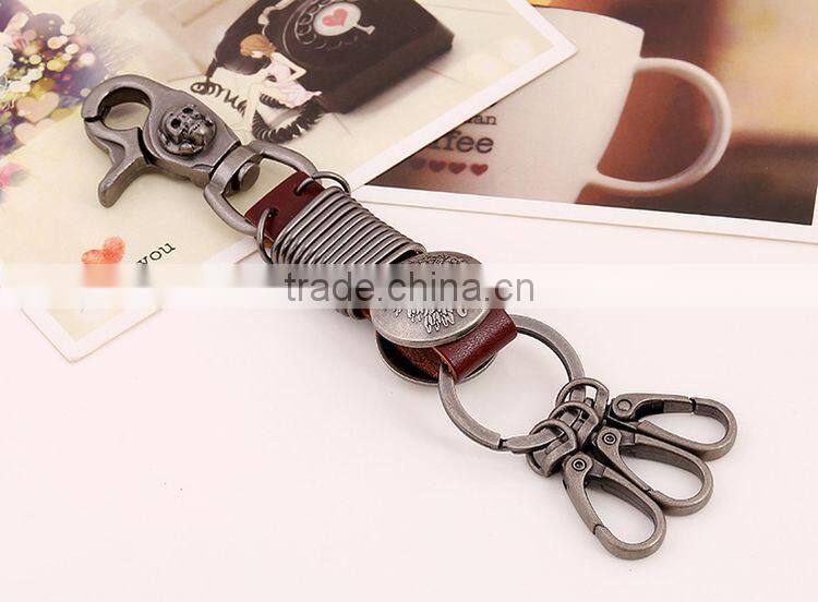 2015 Yiwu Factory Direct Sale Punk Men's Genuine Leather Vintage Keychains