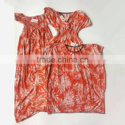 High Quality White Leaves Orange Three Style Casual Dress for Lady