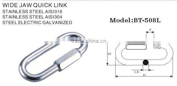 Metal Galvanized Wide Jaw Straight Quick Link chain Link Carabiner Rigging Hardware In Manufacturer