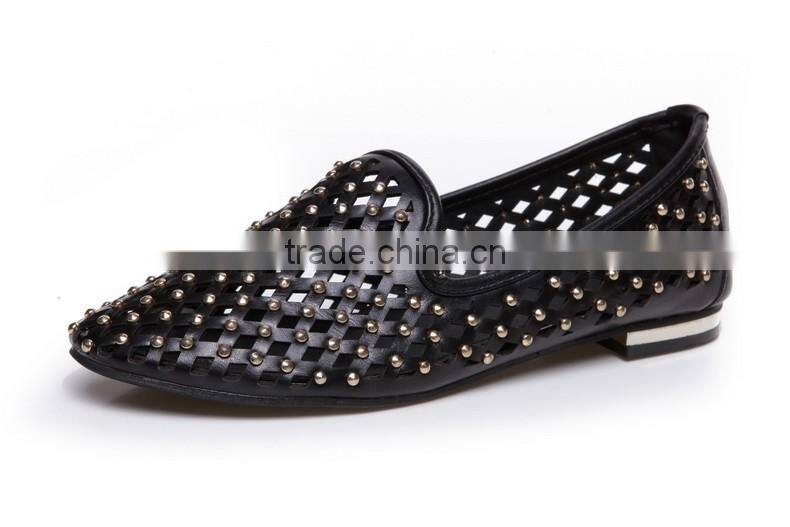 Genuine Leather Casual Cut-Outs Pointed Toe Shoes with Rivets for Ladies