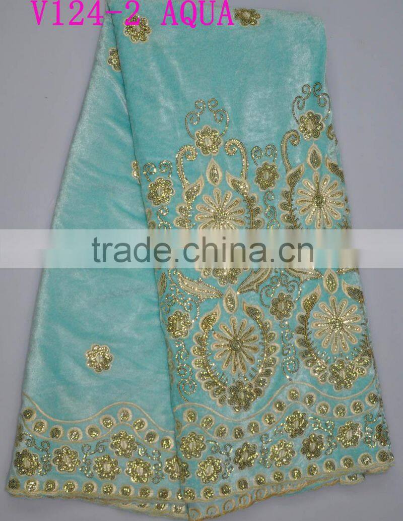 V124-1 lemon embroidered velvet lace with sequins