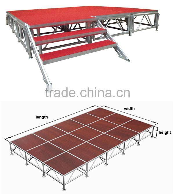 1.22x1.22m (4'x4') aluminum frame clear tempered glass stage platform