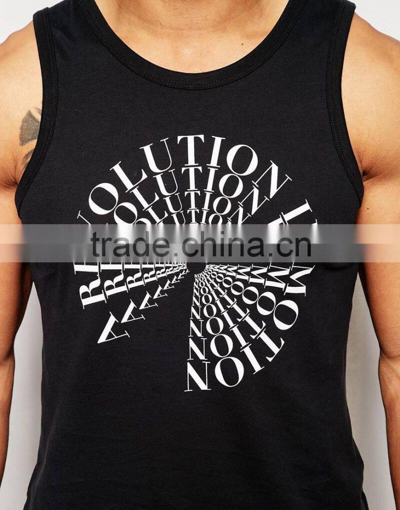100% Cotton Mens Gym Tank Top Custom Printed Bodybuilding Tank Top