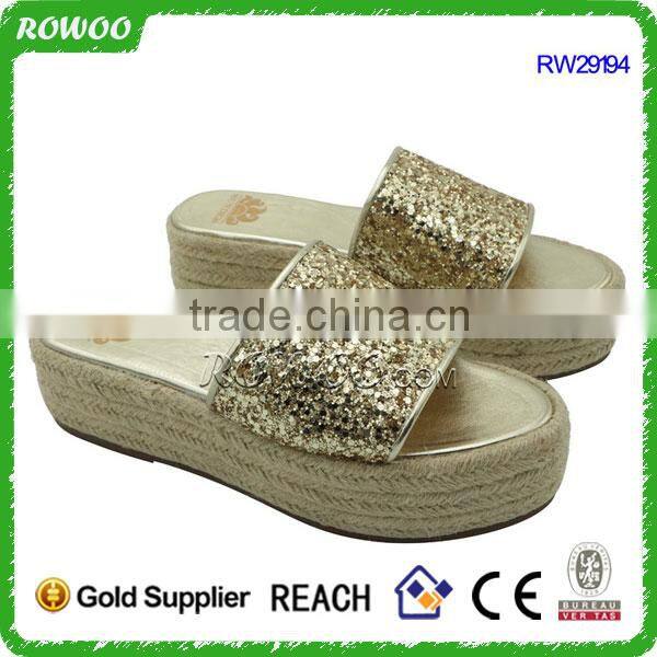 Shiny glitter lady wedge manufacturer wholesale Slip on shoes