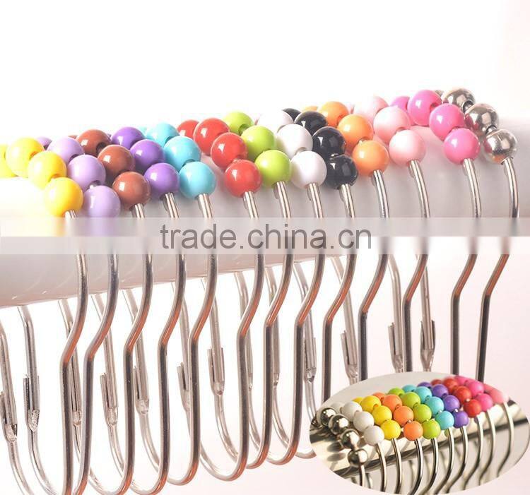 Plastic beads bathroom shower curtain hooks, footprints shaped Roller Shower Curtain roller Rings/curtain hooks with 5 acryl bal