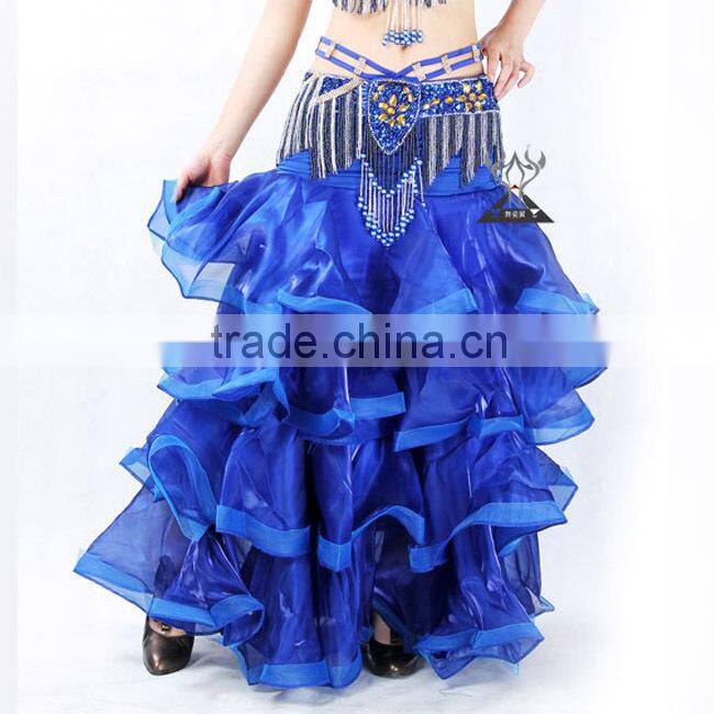 4 Layers Blue Satin belly dance circle skirt