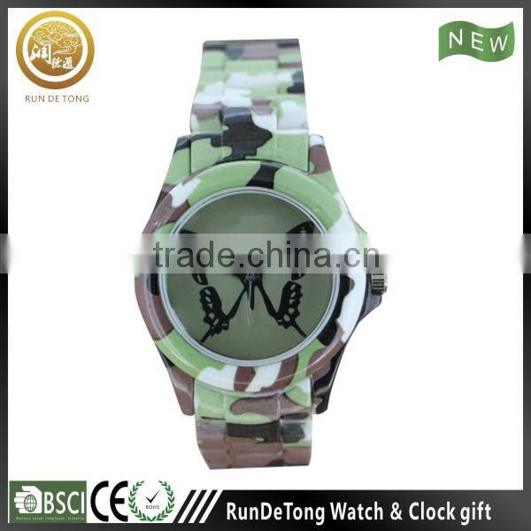 Top selling camouflage color japan quartz movt plastic watch for lady