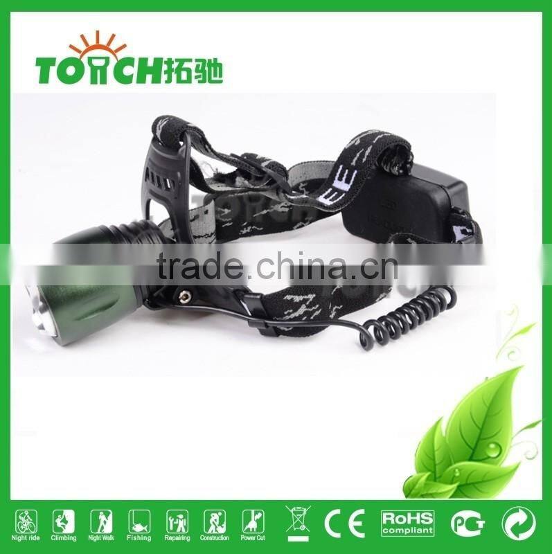 Green color rotate focus LED headlamp zoom light with attack head aluminum alloy metal LED headlights