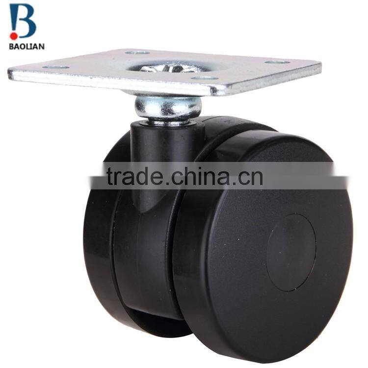 60mm black nylon twin wheel furniture casters with footplate