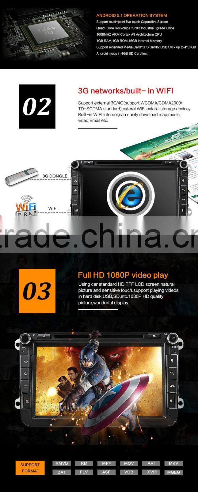 8 inch DVD/VCD Radio Tuner Bluetooth-enabled Touch Screen Mp3/Mp4 GPS Function and Gps Navigator Type Car DVD