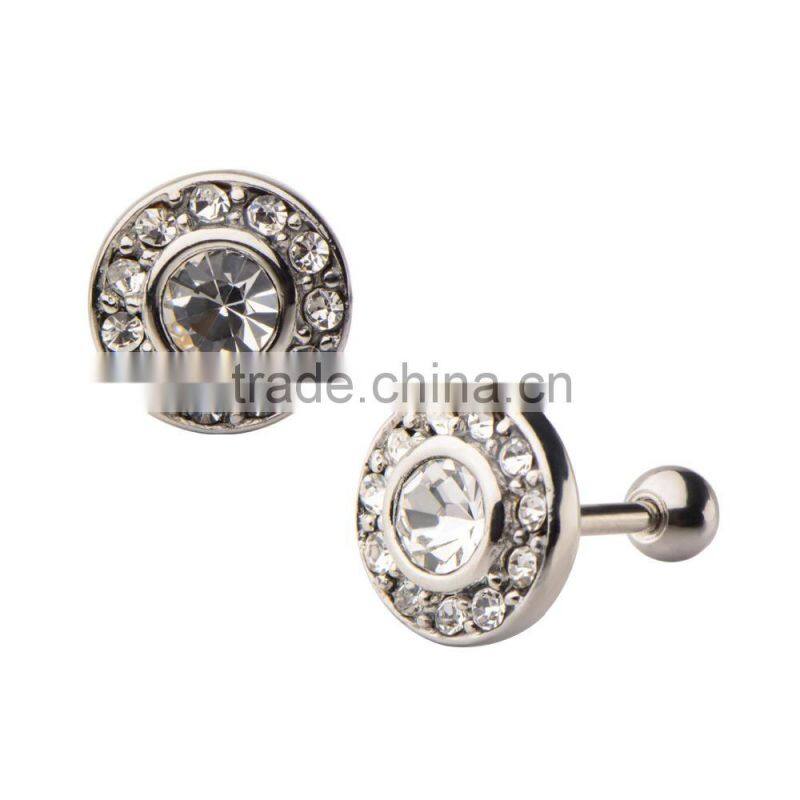 Circle Gem Cartilage Barbell Tragus Earring