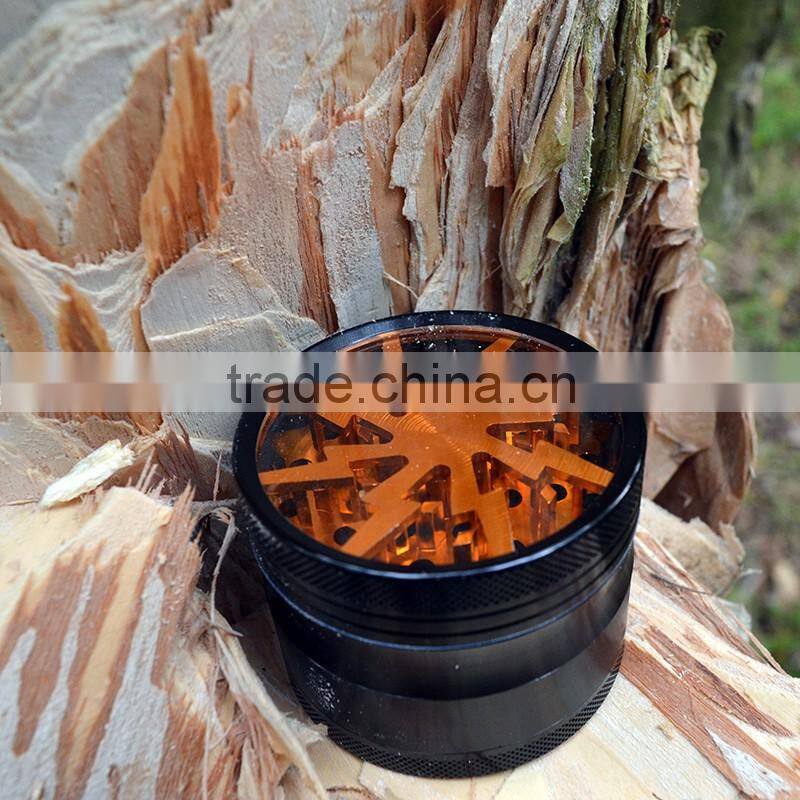 Lightning Aluminum 4-Part Tobacco Spice Tea Herb Grinder (2.5") with Pollen Catcher, Cleaning Brush and Scraper (Orange)