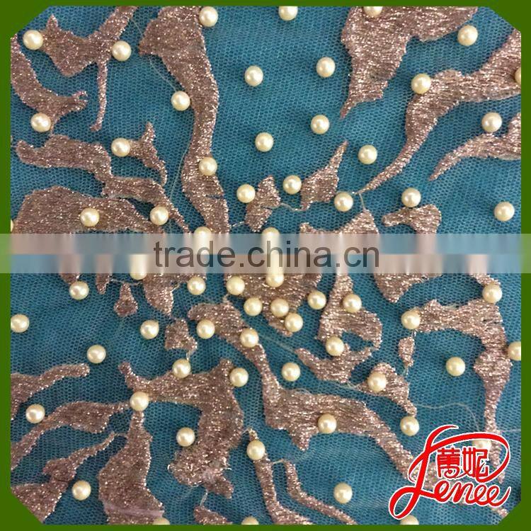 Export Selection Pearl and Beads Design Mesh Embroidery Fabric