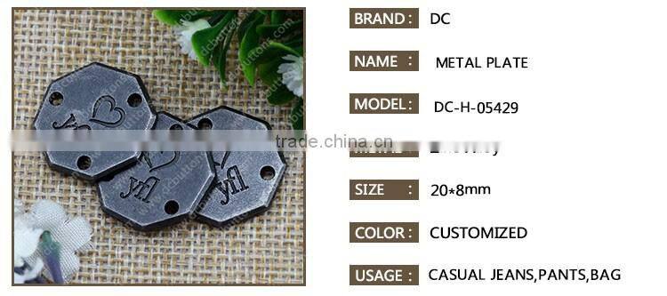 Zinc alloy high quality metal jeans logo plate
