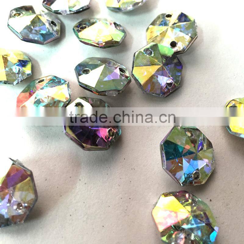 8mm round octagon 2 holes sew on point back faced AB shine color garment trim decorative accessoires buttons acrylic jewel gems