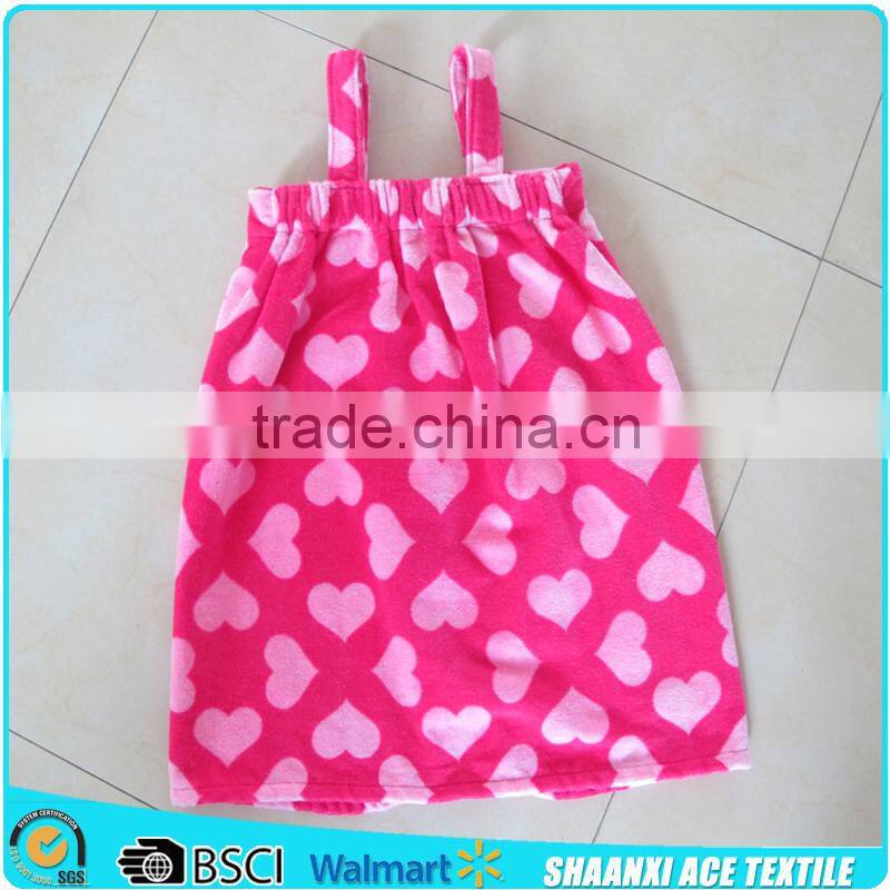 2015 Fashion custom printed yellow color woman bath skirt Velour cotton woman towel skirt with elastic and button