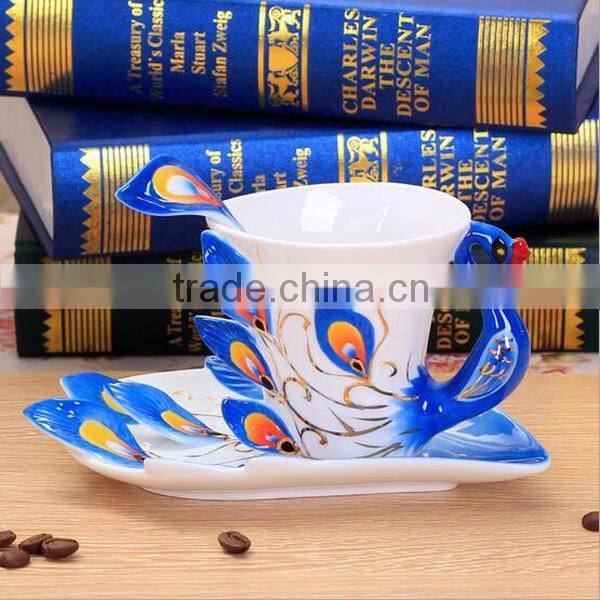 Best selling ceramic peacock coffee cup and saucer set